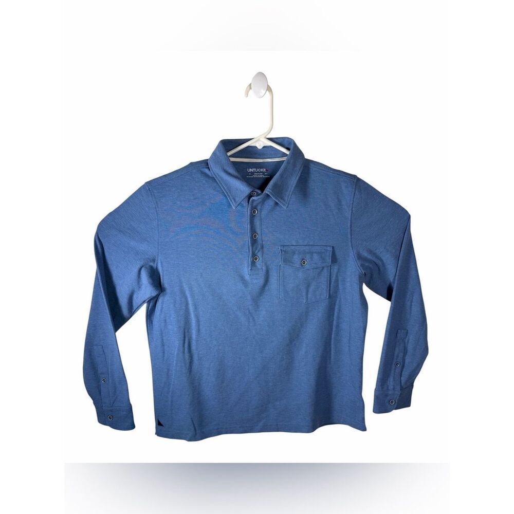 Untuckit Men's Cotton Blend Long Sleeve Polo Shirt Slate Blue • Medium